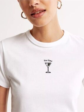 Abercrombie & Fitch White Crewneck Skimming Tee